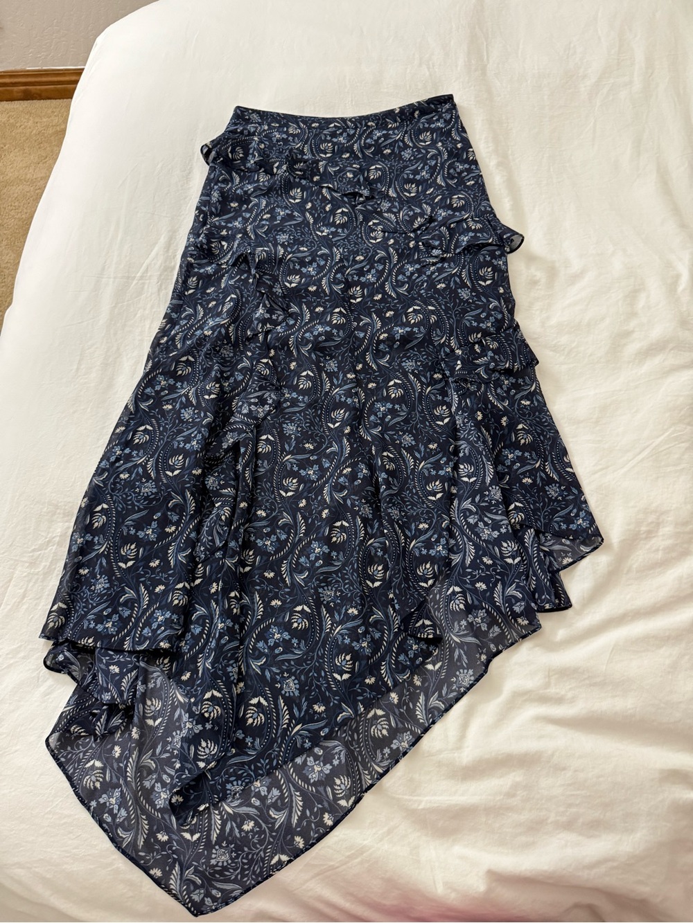 Veronica Beard Navy and Light Blue Floral Skirt